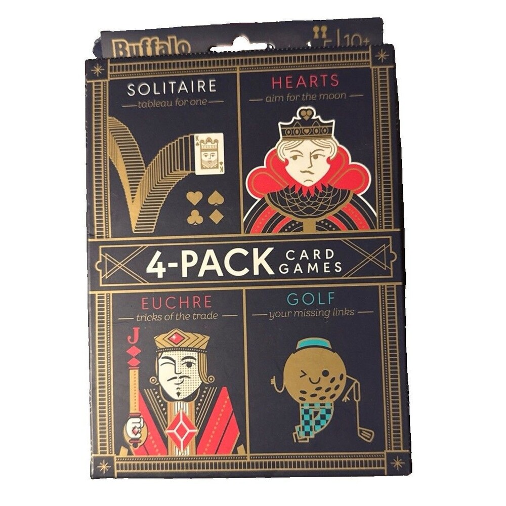 Buffalo Games - 4-Pack Card Games. Solitaire, Hearts, Euchre and Golf. New.